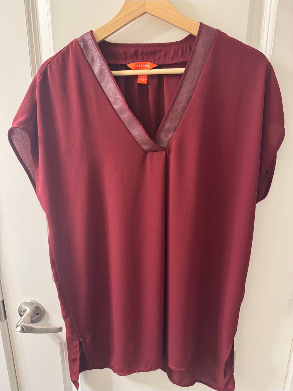 Joe Fresh Burgundy V-Neck Tunic with Faux-Leather Trim